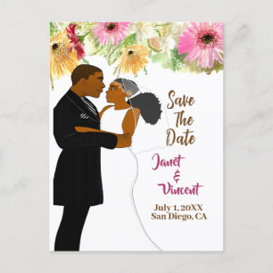 Carte Postale Floral or clair Africain Américain Couple Mariage