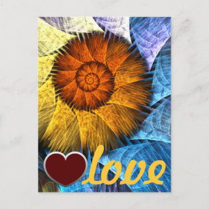 Carte Postale Floral Orange Jaune Bleu Abstrait Art Amour
