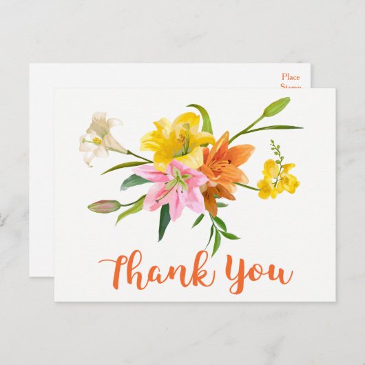 Carte Postale Floral Orange Merci Lily Fleurs rose (Devant / Derrière)