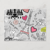 Floral Paris Eiffel Tour noir rose et gris