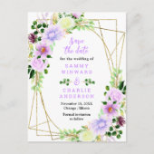 Carte Postale Floral Purple Fleurs Mariage Enregistrer La Date (Devant)