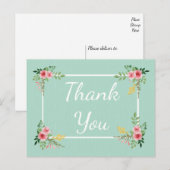 Carte Postale Floral Rose Merci Mariage à la menthe (Devant / Derrière)