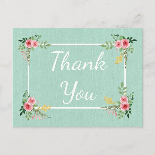 Carte Postale Floral Rose Merci Mariage à la menthe (Devant)