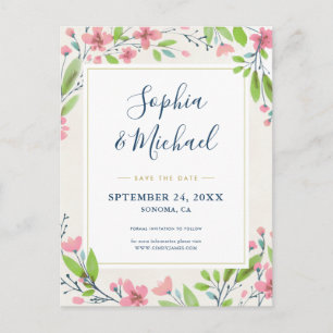 Carte Postale Floral Rose Rustique Enregistrer La Date Invitatio