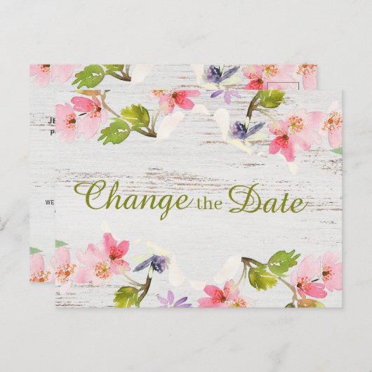 Carte Postale Floral rose rustique sur bois blanc Modifier la da (Devant / Derrière)