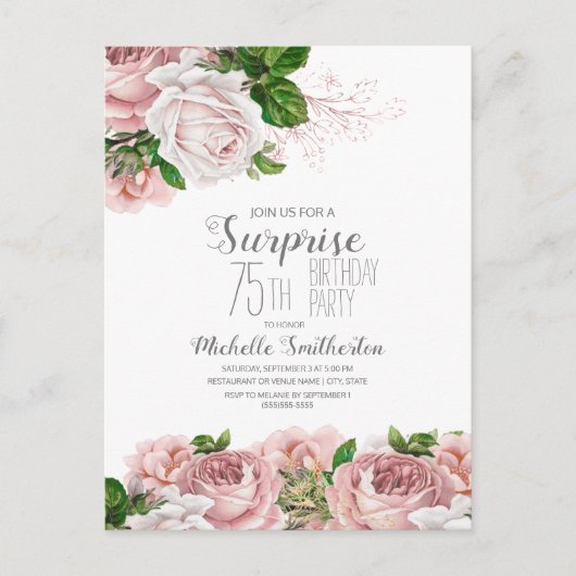 Carte Postale Floral rose vintage 75e anniversaire (Devant)