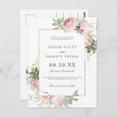 Carte Postale Floral Rose Vive Enregistrer La Date (Devant / Derrière)