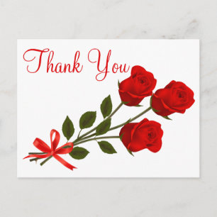 Carte Postale Floral Rouge Merci Fleur Rose - Amour Mariage