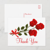 Carte Postale Floral Rouge Merci Fleur Rose - Amour Mariage (Devant / Derrière)