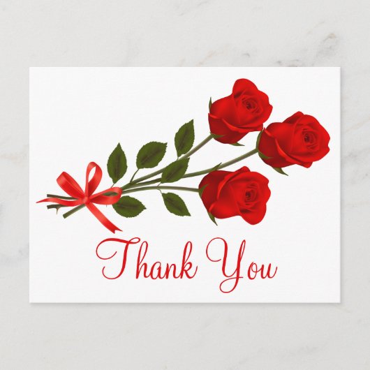 Carte Postale Floral Rouge Merci Fleur Rose - Amour Mariage (Devant)