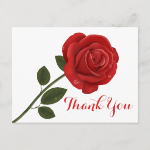 Carte Postale Floral Rouge Merci Fleur Rose - Amour Mariage