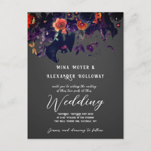 Carte Postale Floral sombre gothique avec chauves-souris Mariage