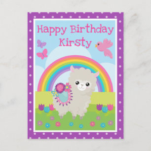 Carte Postale Floral Spring Llama & Rainbow Birthday