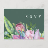 Carte Postale Floral tropical coloré | Mariage vert RSVP (Devant)