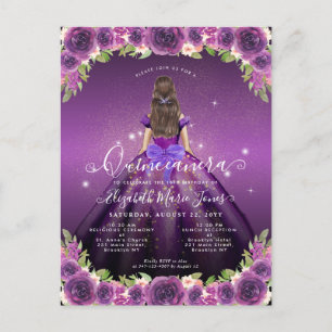 Carte Postale Floral Violet foncé Or Glam Princesse Quinceanera