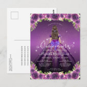 Carte Postale Floral Violet foncé Or Glam Princesse Quinceanera (Devant / Derrière)