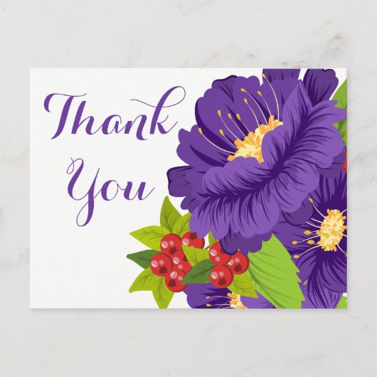 Carte Postale Floral violet Merci Fleurs - Mariage (Devant)