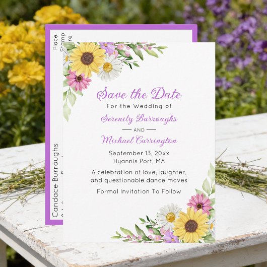 Carte Postale Floral Wildflower Save the Date Wedding