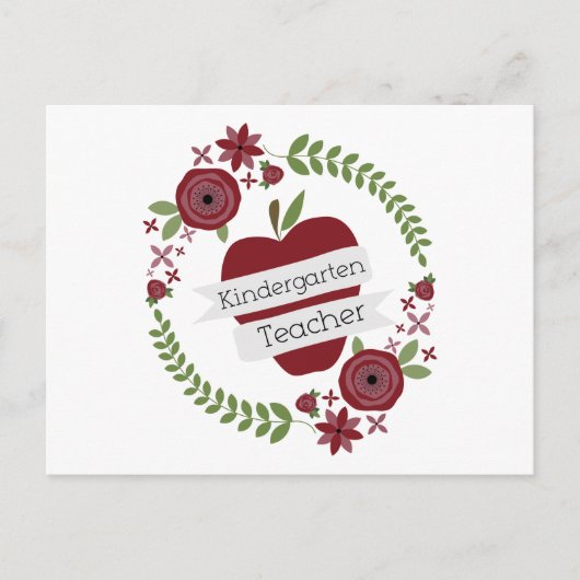Carte Postale Floral Wreath Red Pomme maternelle Enseignant (Devant)