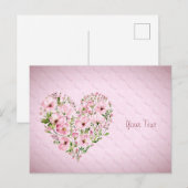 Carte postale florale à cœur rose (Devant / Derrière)