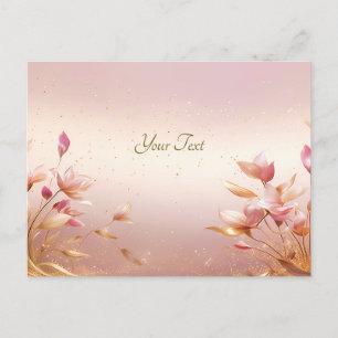 Carte postale florale aux feuilles dorées roses