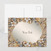 Carte postale florale blanche or décorative (Devant / Derrière)