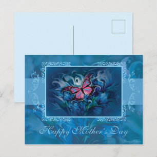 Carte postale florale bleue pour la fête des mères