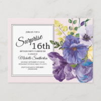 Florale d'aquarelle violette au 16e anniversaire r