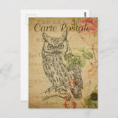 Carte Postale Florale De Chouette vintage (Devant / Derrière)