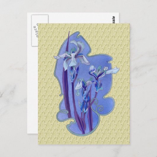 Carte postale florale de conception d'art d'iris (Devant / Derrière)