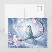 Carte postale florale de l'oiseau bleu (Devant / Derrière)