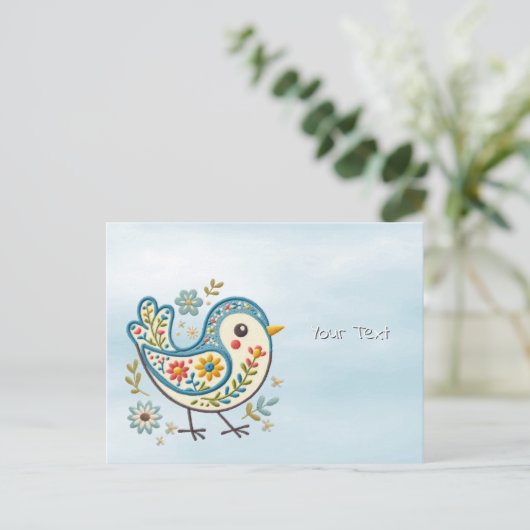 Carte postale florale de l'oiseau bleu (Debout devant)