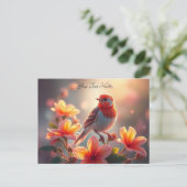 Carte postale florale de l'oiseau orange (Debout devant)