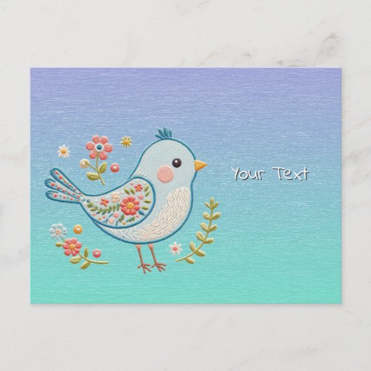 Carte postale florale de petit oiseau bleu (Devant)
