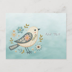 Carte postale florale de petit oiseau vert