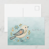 Carte postale florale de petit oiseau vert (Devant / Derrière)