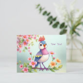 Carte postale florale d'oiseau bleu rose mignon (Debout devant)
