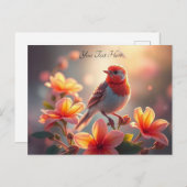 Carte postale florale d'oiseau orange (Devant / Derrière)