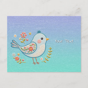 Carte postale florale du petit oiseau bleu