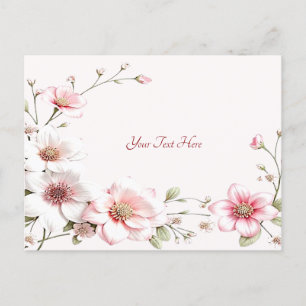 Carte postale florale élégante rose blanc