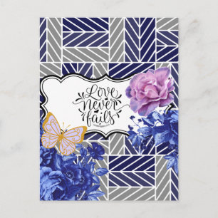 Carte postale florale géométrique bleu-gris