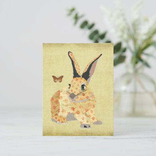 Carte postale florale minable de lapin (Debout devant)