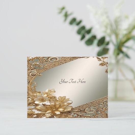 Carte postale florale ornée d'or moderne (Debout devant)