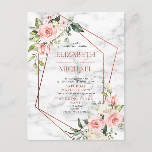 Carte postale florale rose géométrique en cuivre (Devant)