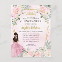 Florale rose pâle princesse Tiara Quinceañera
