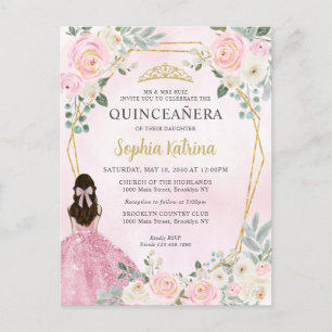 Carte Postale Florale rose pâle princesse Tiara Quinceañera