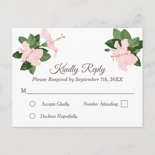 Carte postale florale RSVP avec Hibiscus blanc (Devant)