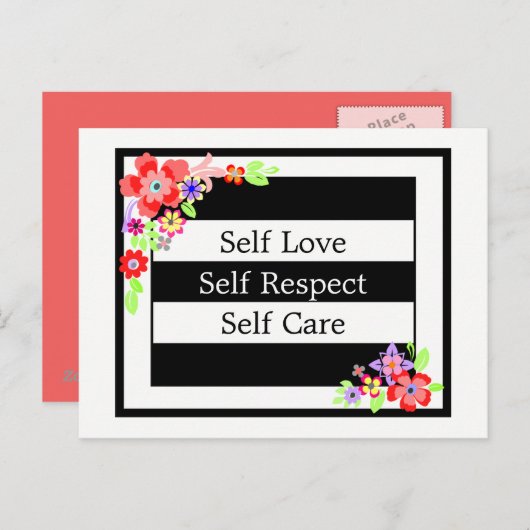 Carte Postale Florale "Self Love". (Devant / Derrière)