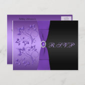 Carte postale Florale violette et noire R.S.V.P (Devant / Derrière)