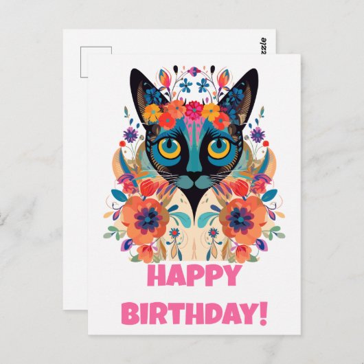 Carte postale FloralSiamese : Bonne édition d'anni (Devant / Derrière)